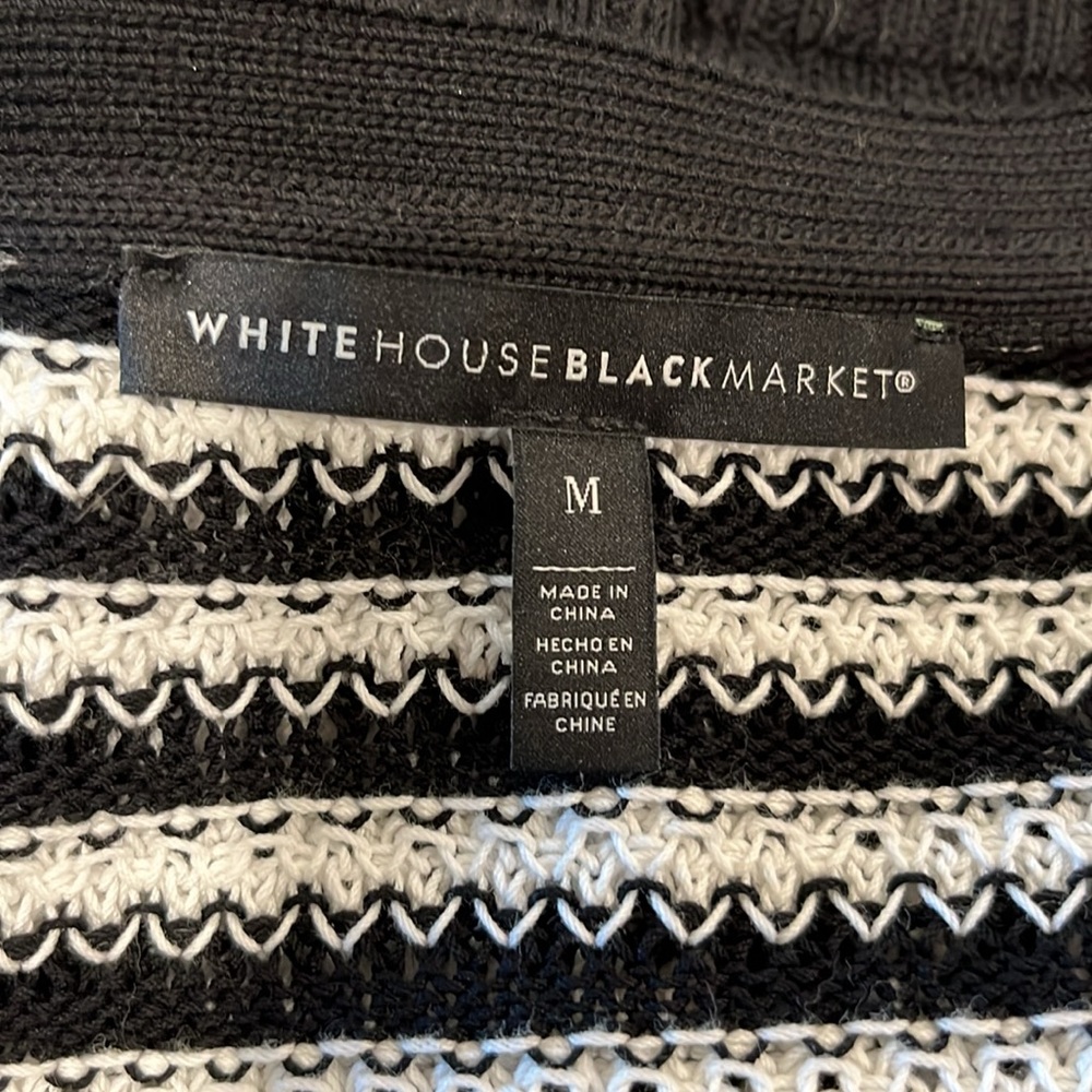 White House Black Market Sweater Black and White Striped Open Knit Size Medium - Picture 9 of 9
